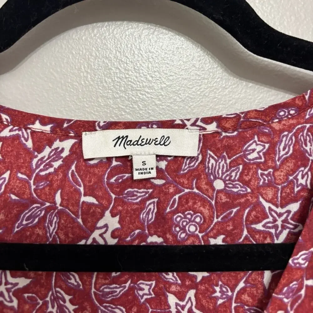 Madewell V-Neck Puff Sleeve Top in Batik Vine Floral - Size S